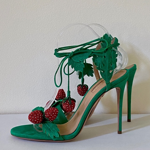 Aquazzura Jungle Green Fragolina Suede Stiletto Sandals - Picture 8 of 16